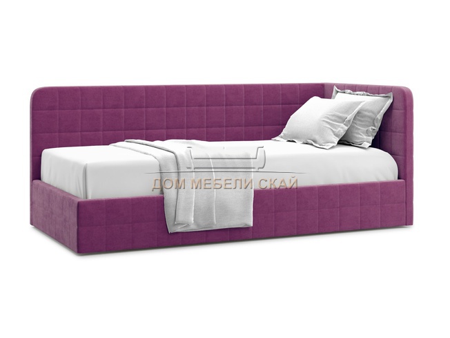 Кровать-кушетка мягкая Tichina 90x200 с ПМ, правая/фиолетовый велюр velutto 15