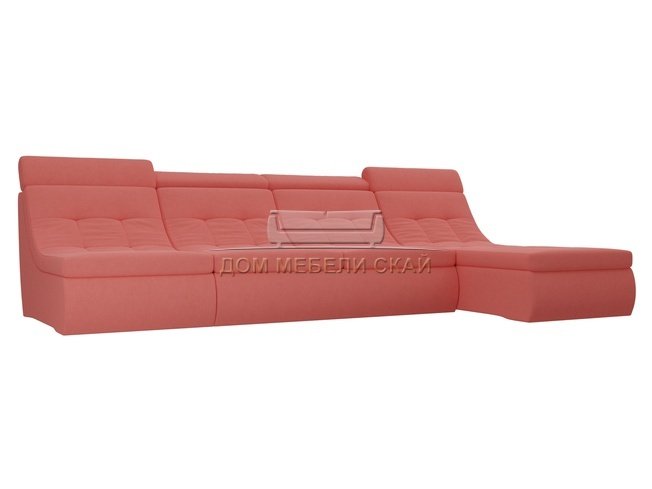 Угловой модульный диван-кровать правый Холидей Люкс, коралловый/микровельвет