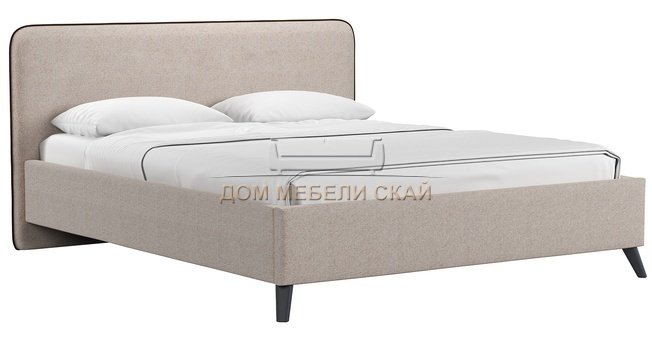 Кровать двуспальная Миа 160х200, купер 03 жаккард бежевый/кант лайт 10 велюр коричневый