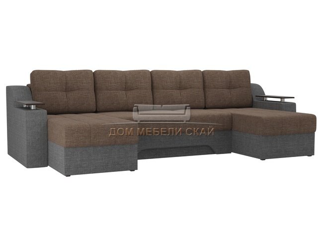П-образный угловой диван Сенатор, коричневый/серый/рогожка