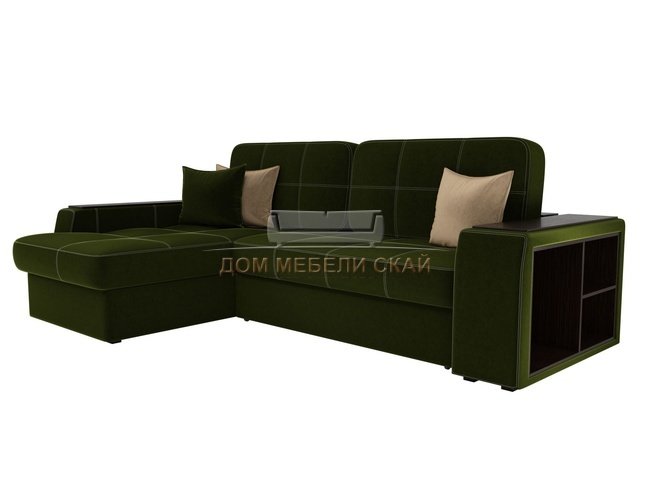 Угловой диван-кровать левый Брюссель, зеленый/микровельвет