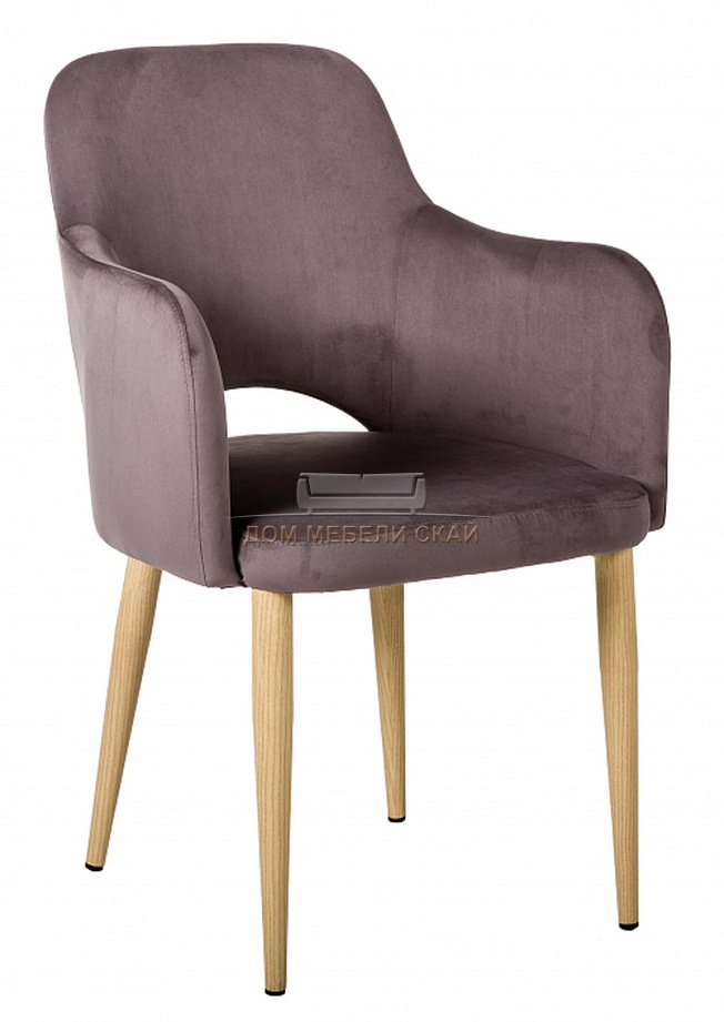 Стул-кресло Ledger, велюровый коричневого цвета/натуральный дуб