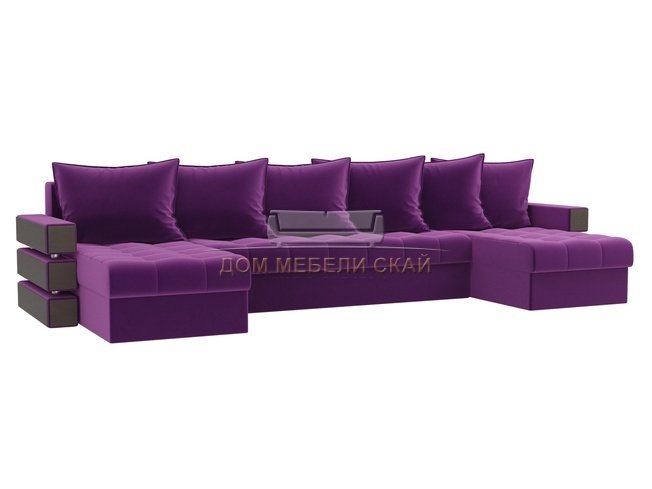 П-образный угловой диван Венеция, фиолетовый/микровельвет