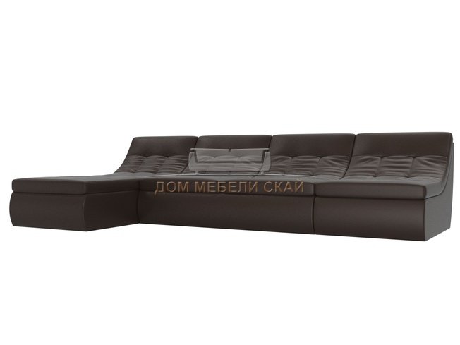 Угловой модульный диван-кровать левый Холидей, коричневый/экокожа