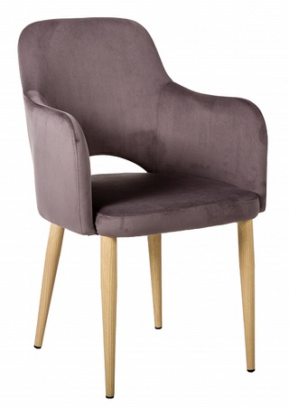 Стул-кресло Ledger, велюровый коричневого цвета/натуральный дуб