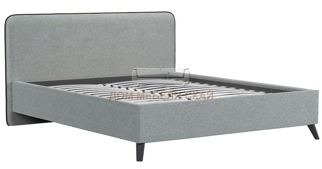 Каркас кровати Миа 160х200, жаккард серый/кант велюр коричневый