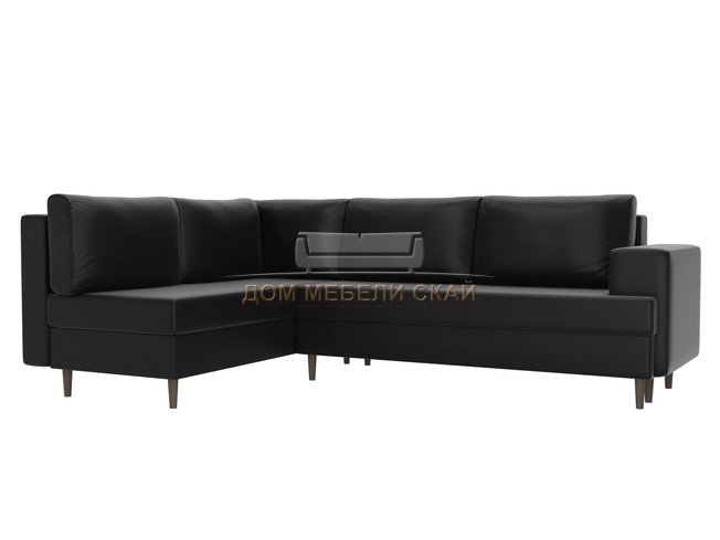 Угловой диван-кровать левый Сильвана, черный/экокожа