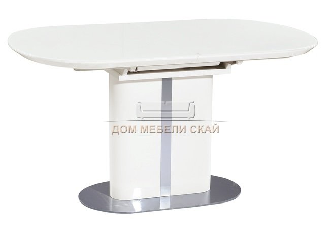 Стол обеденный раскладной DISCOVERY 120, белый матовый лак/экстрабелое сатинированное стекло