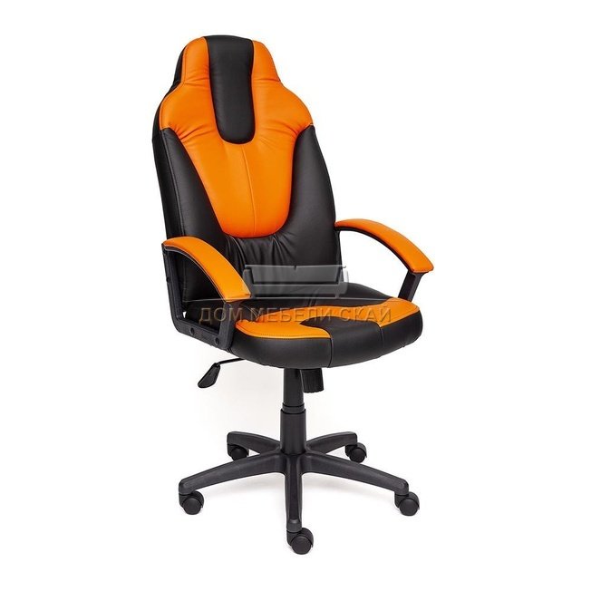 Кресло офисное Нео Neo 2, черная/оранжевая экокожа