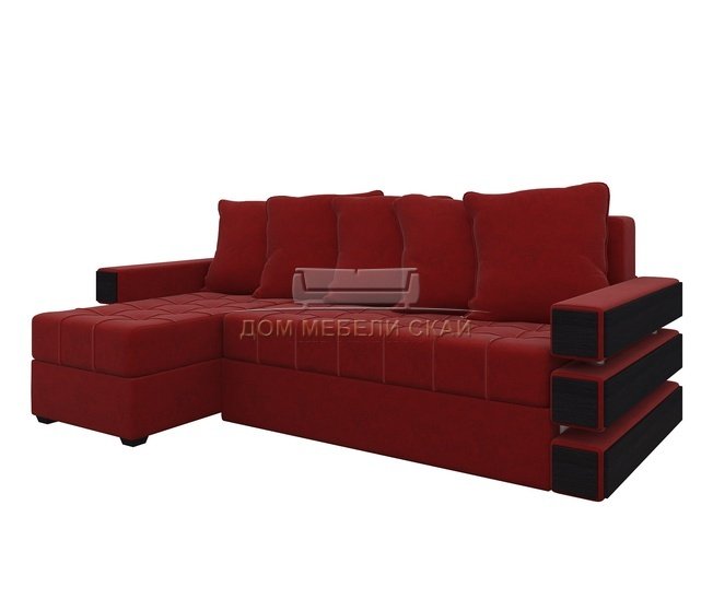 Угловой диван-кровать левый Венеция, красный/микровельвет