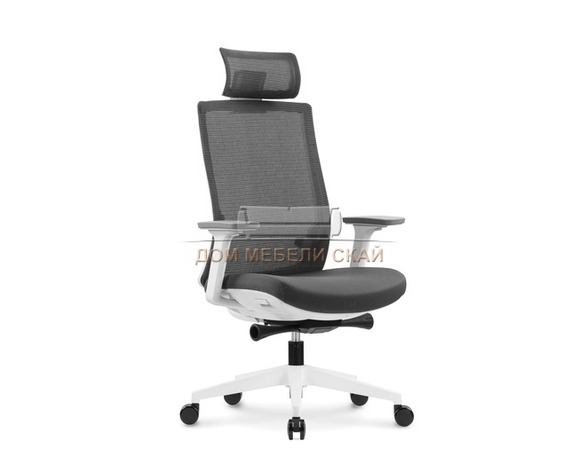 Кресло офисное Ruby, белый пластик/серая сетка/серая ткань