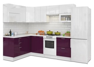 Кухня Модерн угловая 1600x2400, фиолетово-белый глянец