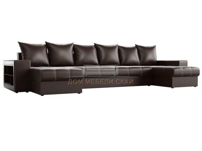 П-образный угловой диван Дубай, коричневый/экокожа