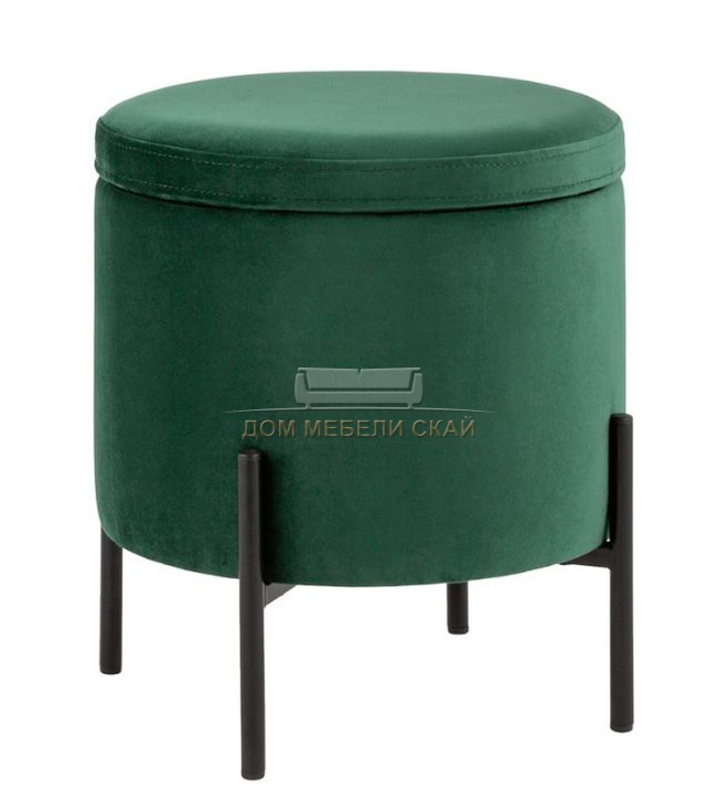 Пуф Грейс с ящиком, велюр зелёный