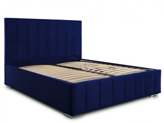 Кровать двуспальная 160x200 Пассаж 2 с ПМ , синий велюр
