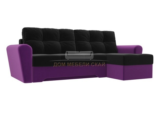 Угловой диван-кровать правый Амстердам, черный/фиолетовый/микровельвет