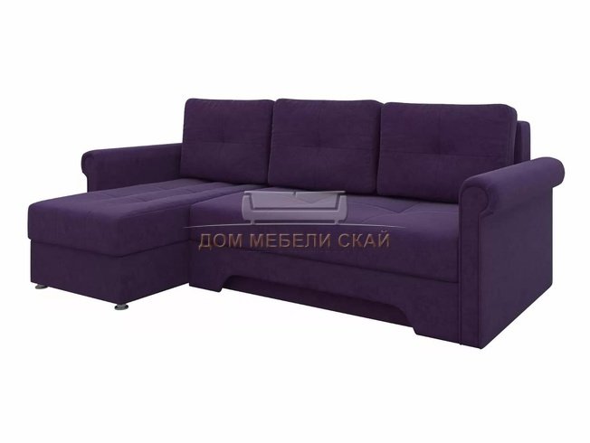 Угловой диван-кровать левый Леон, фиолетовый/микровельвет