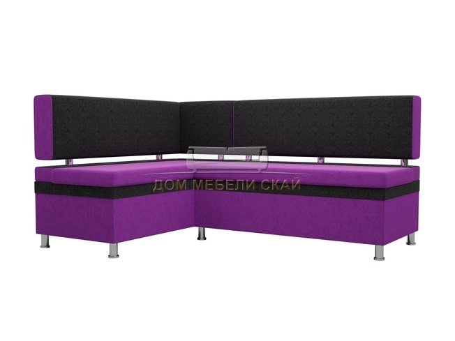Кухонный угловой диван левый Стайл, фиолетовый/черный/микровельвет