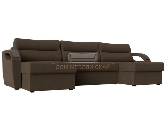 П-образный угловой диван Форсайт, коричневый/рогожка
