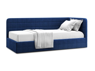 Кровать-кушетка мягкая Tichina 120x200 с ПМ, правая/синий велюр velutto 26