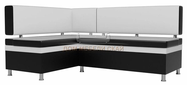 Кухонный угловой диван левый Стайл, черный/белый/экокожа