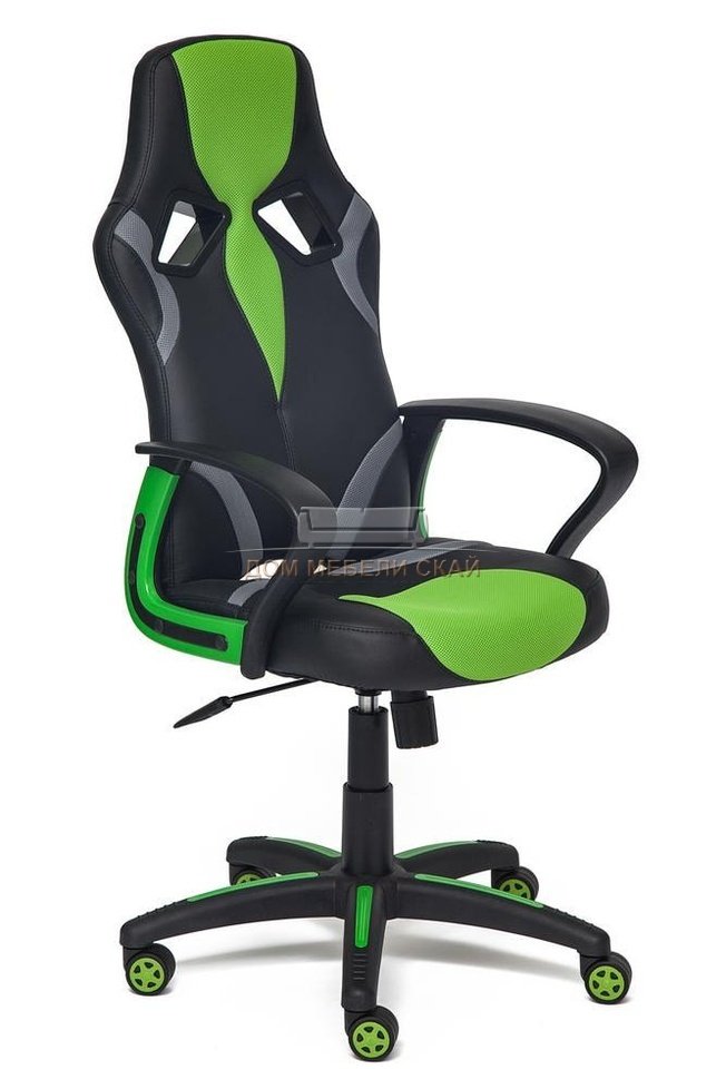Кресло офисное Ранер Runner, черная экокожа/зеленая сетка