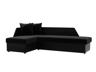 Угловой диван-кровать левый Андора, черный/черный/микровельвет/экокожа