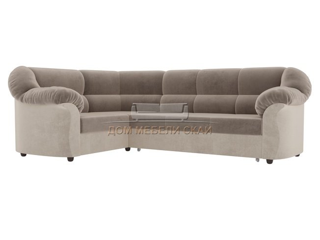 Угловой диван-кровать левый Карнелла, коричневый/бежевый/велюр