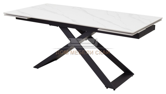 Стол обеденный раздвижной LIVORNO 180, MATT WHITE MARBLE SINTERED STONE/черный