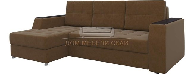 Угловой диван-кровать левый Эмир Б/С, коричневый/микровельвет