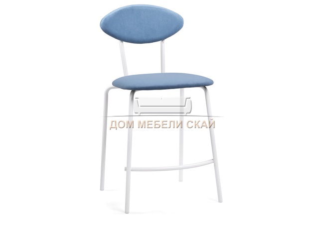 Полубарный стул Коумо, велюр синий катания дасти блю/белый матовый