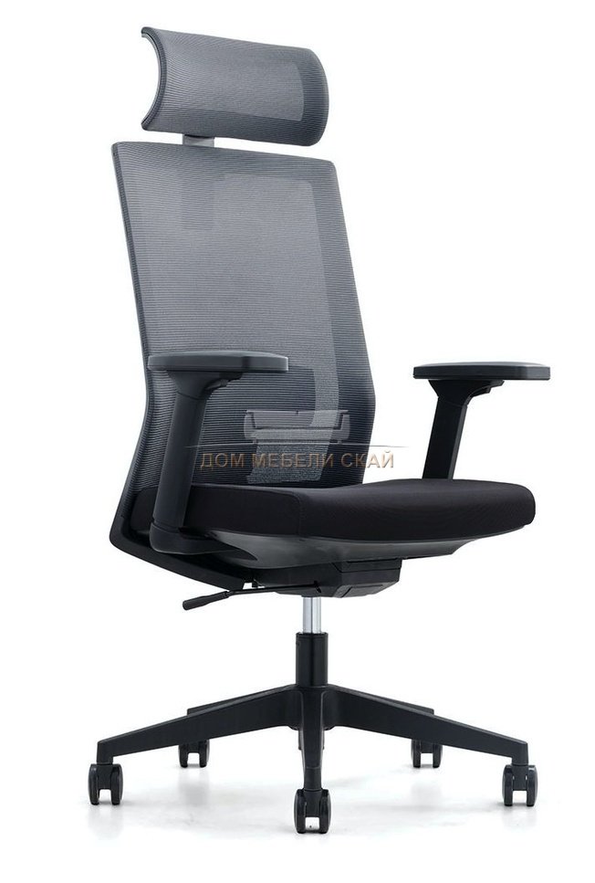 Кресло офисное Партнер, черный пластик/серая сетка/черная ткань