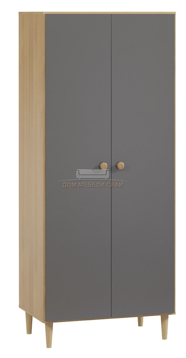 Шкаф 2-дверный Пюре, дуб сантана золотистый/темно-серый