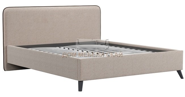 Каркас кровати Миа 160х200, жаккард бежевый/кант велюр коричневый