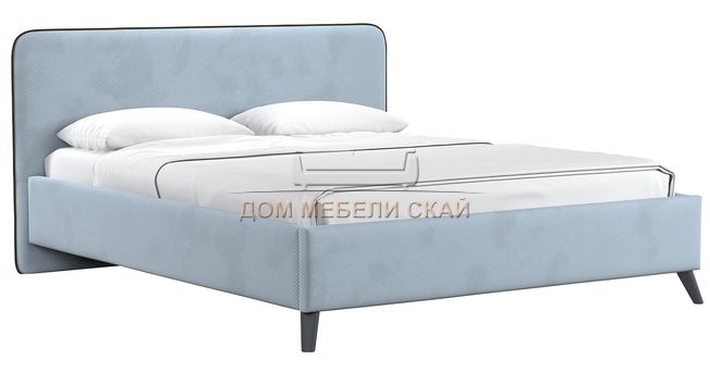 Кровать двуспальная Миа 160х200, велюр светло-серый стальной Аватар 970/кант велюр коричневый Лайт 10