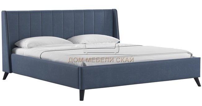 Кровать двуспальная Мелисса 180х200, тори 83 велюр серо-синий