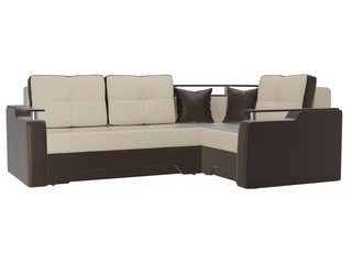 Угловой диван-кровать правый Комфорт, бежевый/коричневый/экокожа