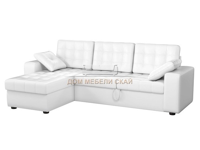 Угловой диван-кровать левый Камелот, белый/экокожа
