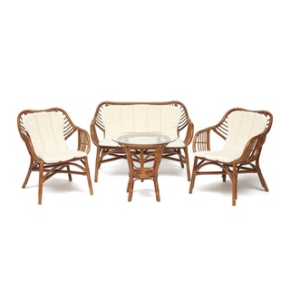 Комплект для отдыха SONOMA (стол круглый (со стеклом)+2 кресла+диван), кокос