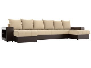 П-образный угловой диван Дубай, бежевый/коричневый/рогожка/экокожа