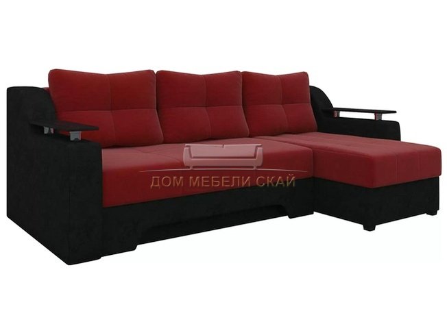 Угловой диван-кровать правый Сенатор, красный/черный/микровельвет