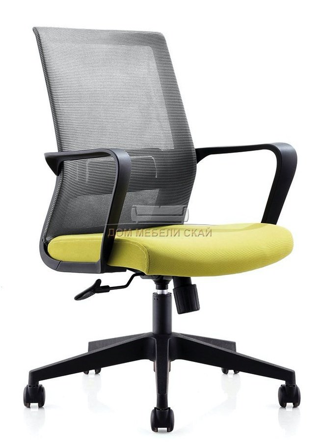 Кресло офисное Интер LB, черный пластик/серая сетка/зеленая ткань