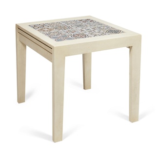 Стол обеденный раскладной Kasablanca CT 3030 с плиткой, античный белый/рисунок- марокко