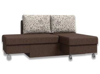 Угловой диван-кровать Лира трансформер, коричневый/рогожка/велюр розы