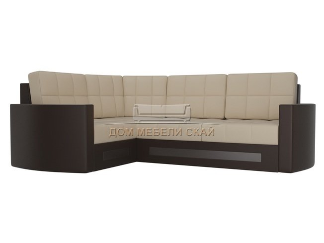 Угловой диван-кровать левый Белла, бежевый/коричневый/экокожа