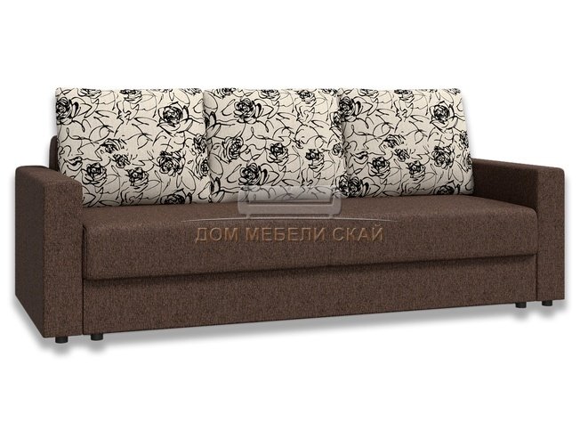 Диван-кровать Лира с боковинами 1400, коричневый/рогожка/флок розы