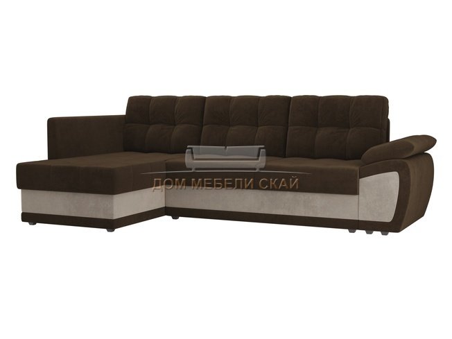 Угловой диван-кровать левый Нэстор прайм, коричневый/бежевый/велюр