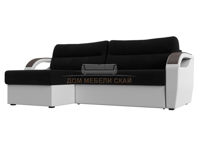Угловой диван-кровать левый Форсайт, черный/белый/микровельвет/экокожа