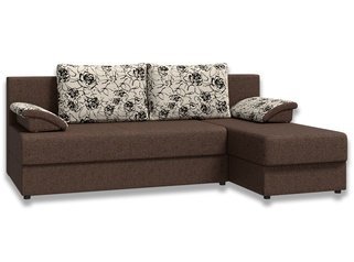 Угловой диван-кровать Лира без боковин, коричневый/рогожка/флок розы