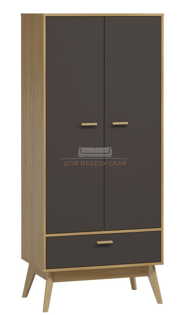 Шкаф 2-дверный с ящиком Нордик, дуб сантана золотистый/шоколад матовый